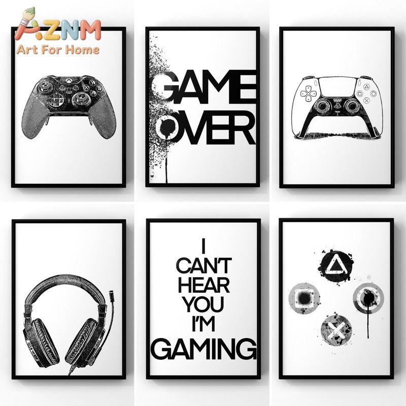 Gaming Controller - AZNM Zwart-Wit Gaming Canvas Wandkunst Gamecontroller